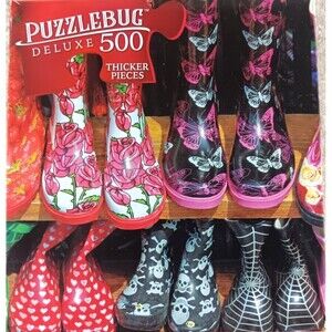 Puzzlebug Deluxe Puzzle 500 Piece Colorful Boots Market Stall 20 X 12 NEW